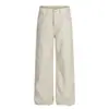 G6862 Jeans Masculino Solto High Street Americano Estilo Retrô Unissex High-End Lavado Damasco Design Simples de Cor Sólida