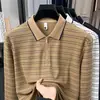 Camisa Polo de Manga Larga para Hombre, Estilo Nuevo de Primavera y Otoño, Corte Holgado, con Cremallera y Rayas, Top Sencillo para Hombres Jóvenes y de Mediana Edad
