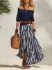 Conjunto de Mujer 2026 Primavera y Verano Nuevo Estilo Náutico de Vacaciones Transfronterizo Europeo y Americano Top sin Hombros y Falda con Abertura