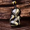 Atacado pingente de obsidiana natural homens ouro obsidiana Fox colar homens e mulheres camisola corrente jóias