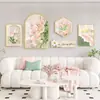 Sala de Estar Nórdica Sofá Parede de Fundo Decoração Pintura Estilo Creme Fresco Pendurado Quadro Floral Pastoral Pendurado na Parede Combinação Mural