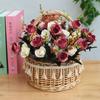 Cesta de Flores de Mimbre de Mano, Cesta de Ratán, Cesta de Almacenamiento para Salida de Picnic de Verano, Cesta de Princesa con Arreglo de Flores Artificiales