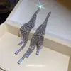 Pendientes de Borla Completamente Diamantados Transfronterizos Europeos y Americanos de Aguja de Plata, Pendientes de Lujo Ligero de Gama Alta, Diseño de Nicho, Accesorios para Orejas de Moda y Elegantes