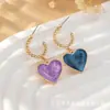Pendientes de Tachuela Geométricos Azul Morado Tendencia Estilo Minimalista Pendientes para Mujer Ins Gama Alta Corazón Pendientes Coreanos