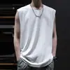 Chaleco de algodón de seda helada de verano para hombre, fino, cruzado, deportivo, de fitness, color liso, talla grande, holgado, casual, sin mangas, camiseta