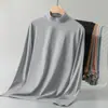 Camiseta Casual Versátil de Manga Larga tipo Seda para Hombre, Top de Otoño con Cuello Medio Alto, Camiseta Básica de Manga Larga para Capa Interior, Ropa de Otoño de Color Sólido