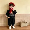 Novo conjunto de duas peças de primavera e outono para meninos, com estampa de desenho animado, blusa de manga comprida e calça jogger, conjunto infantil moderno