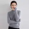 Suéter de Caxemira Novo de Gola Alta Meia Manga Tamanho Grande Outono e Inverno Suéter de Caxemira Cor Pura Feminino Malha Solta e Versátil Camisa de Base