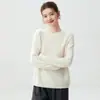 Simples e elegante~Suéter feminino de cashmere com gola redonda, ombros raglã, corte solto, espessado, tricô versátil para usar por baixo