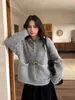 Suéter Casual Yiershan Lisboa de Lã Grossa com Caimento Relaxado e Gola, Color Block, para Mulheres, Novo Estilo 0667