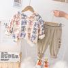 Primavera e Outono Novo Design Sentido Desenho Animado Estampado Moletom Gola Top Calça Jeans Roupa Infantil Conjunto Duas Peças Fábrica Atacado