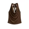 Ds25088-25 Novo Estilo de Verão Estilo Europeu e Americano Garota Sexy Gola Drapeada Alça Halter Costas Nuas Sexy Colete Casual