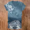 Blusas de manga corta para mujer transfronterizas, camisetas de cuello en V para mujer con diseño estilo chino y estampados florales, impresión 3D, disponibles para venta al por mayor a partir de una pieza