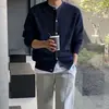 Chaqueta Suéter de Cuello Redondo Color Sólido Estilo Perezoso Estilo Coreano para Hombre Otoño e Invierno Cárdigan Tejido Versátil Camisa Top para Capas