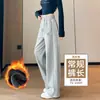 Calça de uniforme escolar preta com três listras para mulheres, forrada de fleece para outono e inverno, novo estilo 2026, calça de moletom esportiva casual para adolescentes
