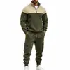 Conjunto de sudadera y pantalón de otoño/invierno transfronterizo para hombre, con bloques de color, patchwork, cuello alto, ropa de trabajo casual para hombre, conjunto de dos piezas