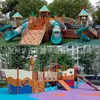 Parque Infantil Escénico para Jardín de Infantes Columpio Marco de Trepa Red de Trepa Tobogán Grande de Madera Barco Pirata Fabricante de Equipos de Diversión