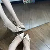Nuevos Zapatos de Tacón Alto Stiletto con Lazo Color Nude para Mujer, Sandalias de Satén con Punta Fina, Estilo Francés, Zapatos Elegantes