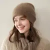 Gorro de Cachemira para Mujer 100% Cachemira Pura Versátil Casual Simple Moda Color Sólido Tejido Gorro Térmico