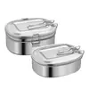 Caixa de almoço quadrada de aço inoxidável de camada dupla compartimento crocante caixa de almoço caixa de almoço para cantina estudantil caixa de almoço selada caixa de almoço cozida no vapor com tampa