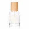 Botella de vidrio dispensadora de perfume 10/20/30/50/100ml con tapa de madera, botella vacía con atomizador, recipiente dispensador portátil para viajes