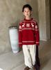 Suéter Vermelho para Meninos Outono e Inverno 2025 Novo Camada Base de Inverno Tricô Espesso Suéter Pulôver de Tricô Infantil