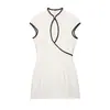 Ropa Europea y Americana Transfronteriza para Mujer Za Aliexpress Venta Caliente Diseño Elegante Vestido Midi con Ribete de Bloque de Color