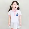 Saia polo comércio exterior estilo universitário roupas infantis vestido de verão saia infantil de desenho animado meninas plissada manga curta vestido estilo ocidental moda