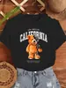 Camiseta de Mujer con Estampado de Letras de California de Oso Mecánico Camiseta Casual Holgada Algodón Ropa de Calle Verano Cuadros Manga Corta