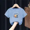 2176# Camiseta de Manga Curta para Meninos e Meninas Algodão Puro Verão Nova Infantil Gola Redonda Estilosa Versátil para Crianças Médias e Grandes Manga Meia-Estação Verão