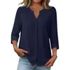 Camisa de Botão Europeia da Amazon para o Verão de 2026, Camisa com Mangas Três Quartos e Decote V, Blusa Casual Solta da Moda