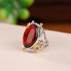 Yilu prata S925 prata esterlina banhado a ouro sangue âmbar retro elegante Lianzhi anel de flor simples all-match anel de superfície de ovo