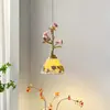 Lámpara Colgante de Mesita de Noche para Habitación de B&B Estilo Francés Vintage para Estudio Entrada Flor de Rosa Creativa Lámpara de Iluminación Ambiental de Vidrio