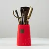 Juego de Té de Gres Accesorios Madera Maciza de Ébano Ceremonia del Té Seis Caballeros Juego Juego de Herramientas para Preparar Té Porta Té Cucharita de Té Aguja de Té