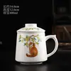 Juego de tres tazas de porcelana blanca, taza de oficina para beber té, separación de té y agua con tapa, juego de regalo para preparar té