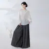 Nueva camisa de estilo chino con cuello redondo, cordón y manga larga para mujer, ropa de práctica de danza clásica estilo nacional, top de baile entallado a la cintura