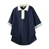 Camiseta Casual Americana Suelta de Manga Corta para Hombre 2026 Nuevo Estilo Verano Tendencia Patchwork Cuello Solapa Top Camisa Polo para Hombre
