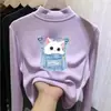 Ropa interior térmica para niños con forro de forro polar, nuevo estilo otoño/invierno, camiseta de manga larga de moda para niñas, tejido cepillado, cuello semi-alto, cálida y con estampado