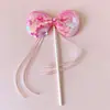 Bolo Coroa Bonito Plug-in Bola de Pelúcia Orelha de Coelho Amor Lantejoula Asas Arco Laço Cartão de Decoração de Confeitaria