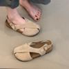 Novos Sapatos Birkenstock Branco Retro com Tiras Cruzadas para Mulheres com Fivela Bico Redondo Couro Nobuck Sandálias Baixas