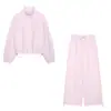 Z Comércio Exterior Transfronteiriço 2026 Moda Casual Feminina Europeia e Americana Gola Alta com Zíper Curto Conjunto de Top + Calça Wide Leg
