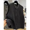 Elegante y estiloso chaleco de punto de lana 100% pura con cuello redondo, cárdigan suéter sin mangas de corte holgado, perfecto para usar en capas como prenda exterior