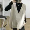 Colete tricotado estilo coreano simples estilo preguiçoso decote V profundo comprimento médio solto plus size suéter colete versátil roupa exterior feminina