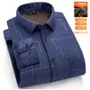 Popular Camisa Masculina Quente de Inverno com Veludo Engrossado de Manga Longa Xadrez Roupa Casual para Pais de Meia-Idade e Idosos