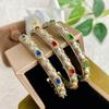Pulseira estilo palácio vintage escovado estilo Bratti italiano, duas cores, ouro galvanizado, pulseira de esmeralda incrustada com diamantes para mulheres