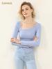 CANVAUS nueva camisa elegante de fondo de otoño para mujer Top de diseño de manga larga ajustado irregular con cuello oblicuo para mujer