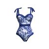 Traje de Baño Nuevo 2023 Estilo Francés con Cordones para Mujer Vacaciones de Playa en Aguas Termales Bikini Sexy Estampado de Una Pieza