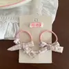 Set de Pasador y Liga para el Cabello de Cuadros Rosas y Blancos Estilo Coreano, Dulces Accesorios para el Cabello con Lazo de Malla de Encaje, Pinza para Flequillo y Cuerda para el Cabello de Estudiante