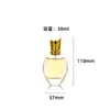 Elegante y estilizada botella ovalada para perfume con un tapón dorado ondulado y cuerpo de cristal transparente para almacenar y dispensar muestras de perfume