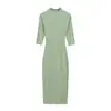 Vestido de Punto de Manga Media Estilo Francés para Mujer, Temperamento, Favorecedor de la Figura, Cintura Ceñida, Ajustado a la Cadera, Adelgazante, Para el Trabajo, Largo de Rodilla, Falda Midi